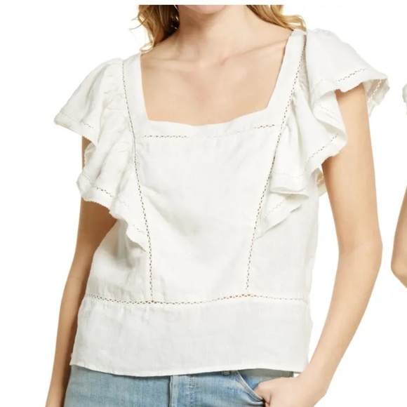 Faherty Mariposa Linen Ruffle Top - Picture 1 of 9